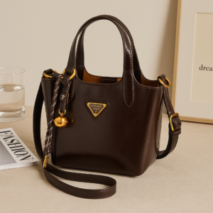 Handbag for Women with Golden Charm & Top Handle- Classic Brown front view