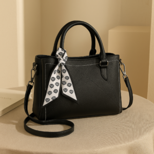Handbag for Women with Printed Scarf & Sling Strap-Elegant Black back view